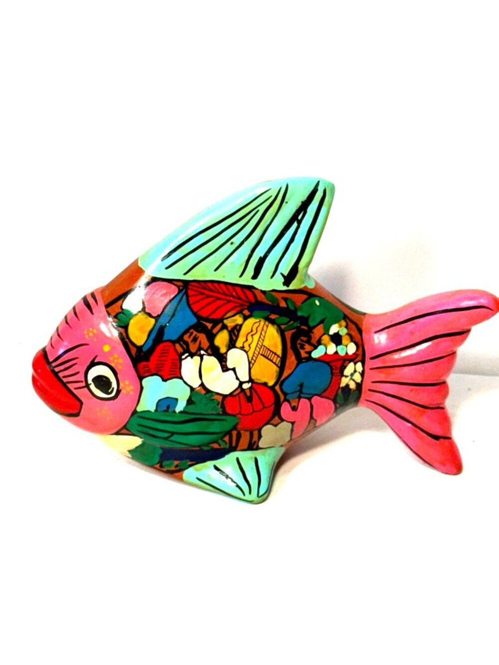 Mexican Tonalla Hand Painted Fish Pottery Figurine Vintage